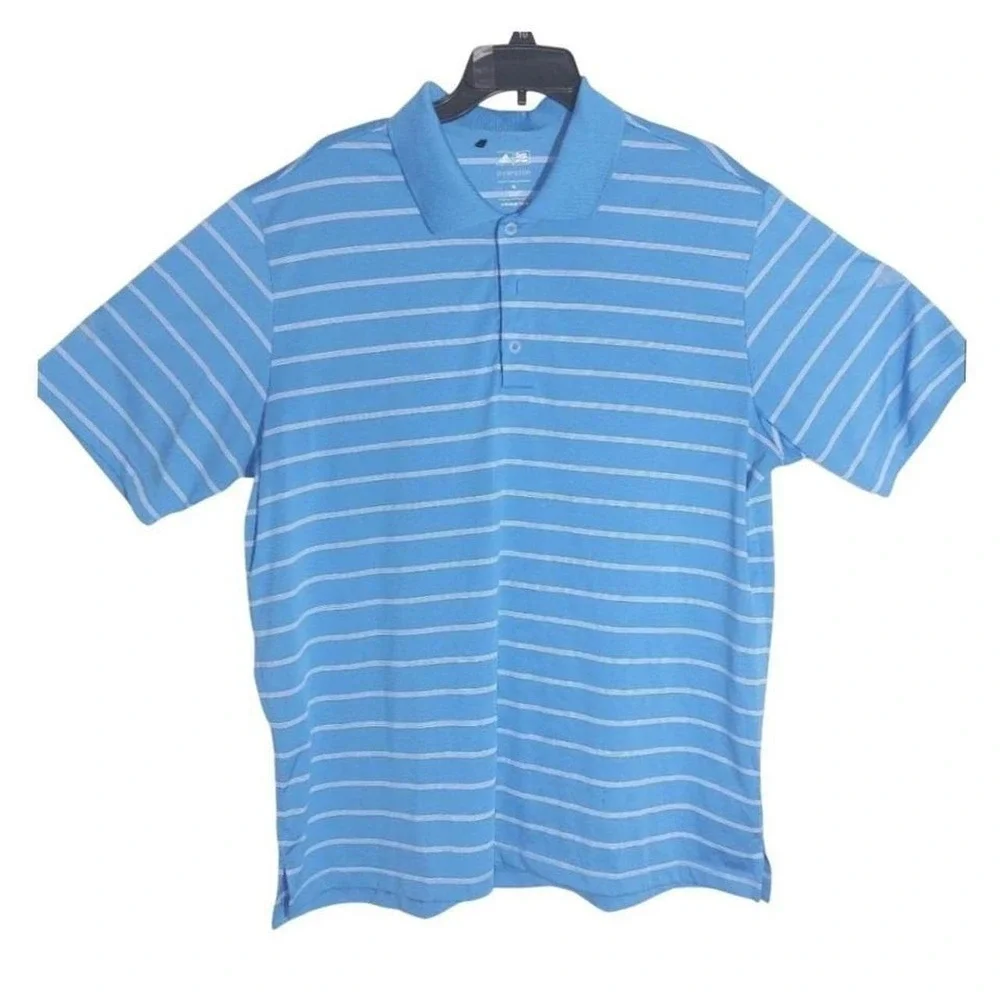 Adidas Men's Active Golf Puremotion Striped Polo Shirt  Sky Blue Size XL EUC